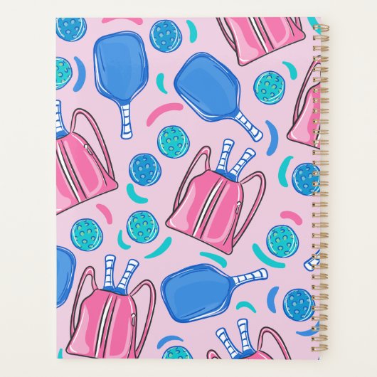 Custom Pickleball Paddles en Ballen Roze Preppy Planner (Achterkant)