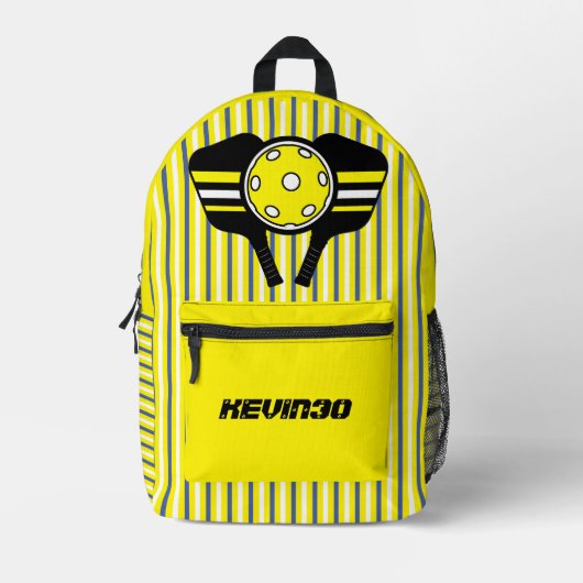 Custom pickleball speler koele strepen gele sport bedrukte rugzak (Voorkant)