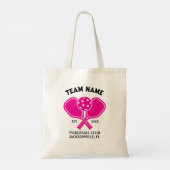 Custom Pickleball Team Naam – Pink Paddle Design Tote Bag (Achterkant)