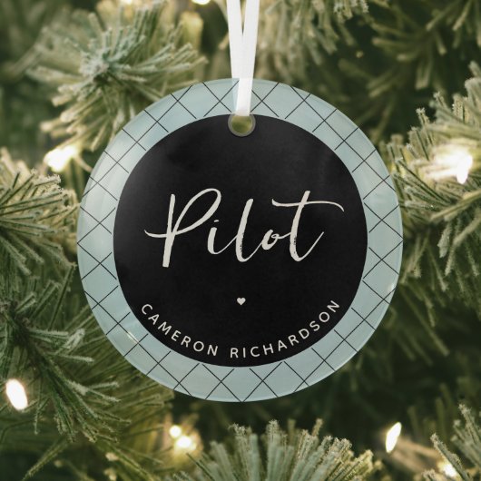 Custom Pilot Aviation School Afstuderen Elegant Glas Ornament (Insitu)