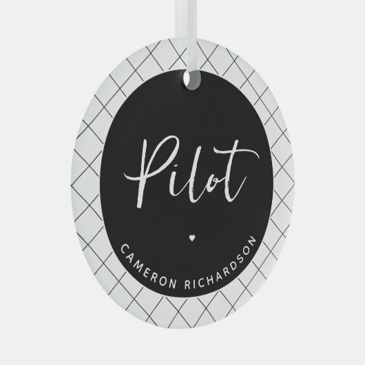 Custom Pilot Aviation School Afstuderen Elegant Glas Ornament (Voorkant Rechts)