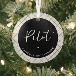 Custom Pilot Aviation School Afstuderen Elegant Glas Ornament