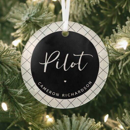 Custom Pilot Aviation School Afstuderen Elegant Glas Ornament (Insitu)