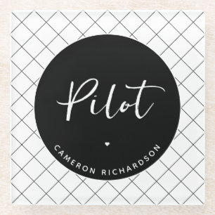 Custom Pilot Aviation School Afstuderen Elegant Glazen Onderzetter