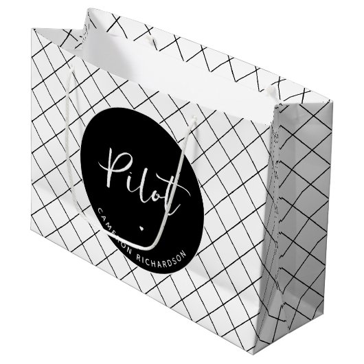 Custom Pilot Aviation School Afstuderen Elegant Groot Cadeauzakje (Voorkant Gekanteld)