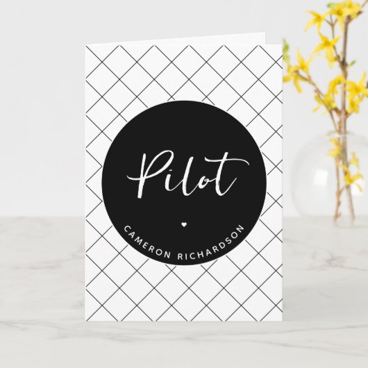 Custom Pilot Aviation School Afstuderen Elegant Kaart (Gele Bloem)