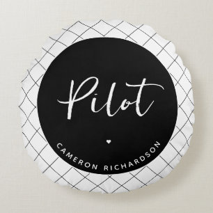 Custom Pilot Aviation School Afstuderen Elegant Rond Kussen