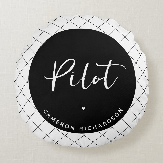 Custom Pilot Aviation School Afstuderen Elegant Rond Kussen (Voorkant)