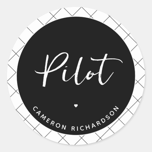 Custom Pilot Aviation School Afstuderen Elegant Ronde Sticker (Voorkant)