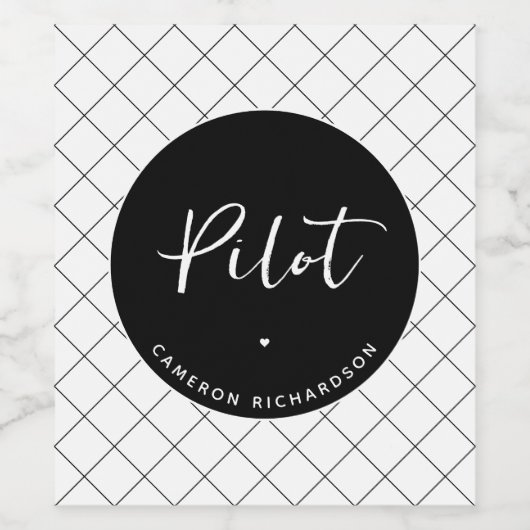 Custom Pilot Aviation School Afstuderen Elegant Wijn Etiket (Enkel label)