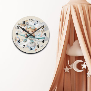 Custom Pilot Teddy Bear Nursery Ronde Klok