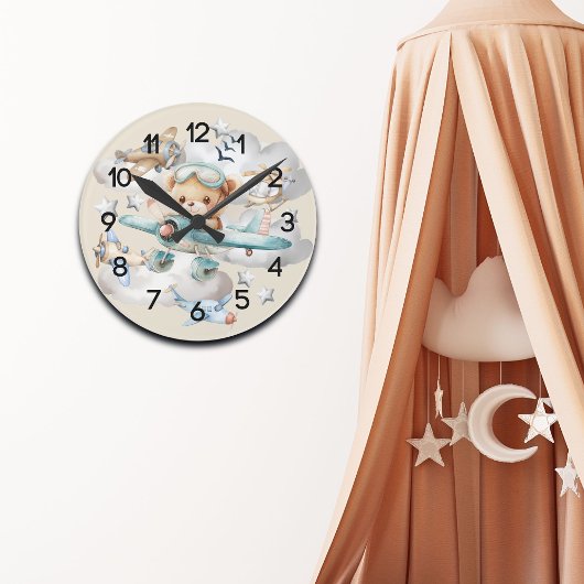 Custom Pilot Teddy Bear Nursery Ronde Klok