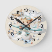 Custom Pilot Teddy Bear Nursery Ronde Klok (Voorkant)