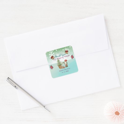 Custom Pine Star Baby shower Vierkante Sticker (Envelop)