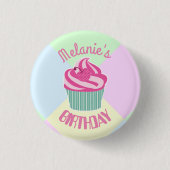 Custom Pink Birthday Cupcake Personalised Ronde Button 3,2 Cm (Voorkant)