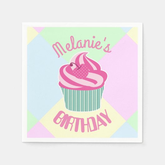 Custom Pink Birthday Cupcake Personalised Servet (Voorkant)