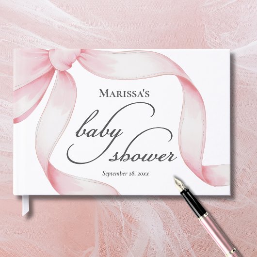 Custom Pink Bow Baby Shower Gastenboek