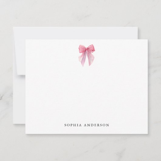Custom Pink Bow Note Card Notitiekaartje (Voorkant)