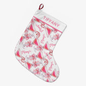 Custom Pink Candy Cane Martini Grote Kerstsok (Voorkant (Hangend))