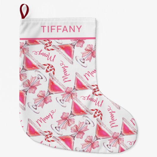 Custom Pink Candy Cane Martini Grote Kerstsok (Voorkant)