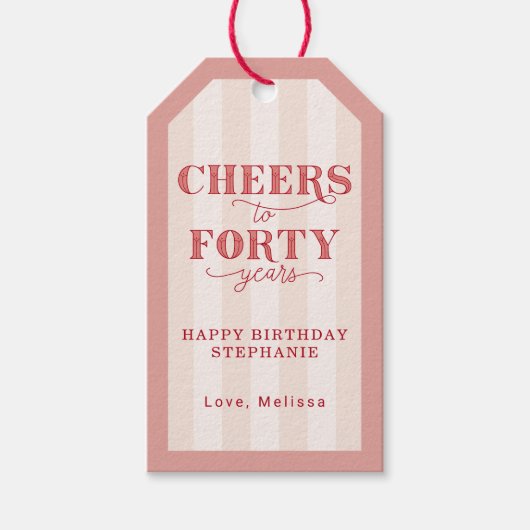 Custom Pink Cheers voor 40 jaar 40e verjaardag Cadeaulabel (Voorkant)