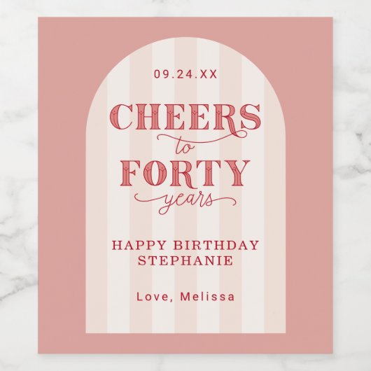 Custom Pink Cheers voor 40 jaar 40e verjaardag Wijn Etiket (Enkel label)
