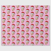 Custom Pink Christmas Face Photo Santa Hat Cadeaupapier (Vlak)