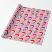 Custom Pink Christmas Face Photo Santa Hat Cadeaupapier (Uitgerold)