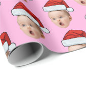 Custom Pink Christmas Face Photo Santa Hat Cadeaupapier (Rol Hoek)