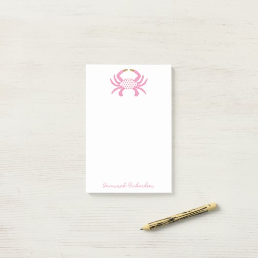 Custom Pink Crab, Coastal Sticky Notes (Op bureau)