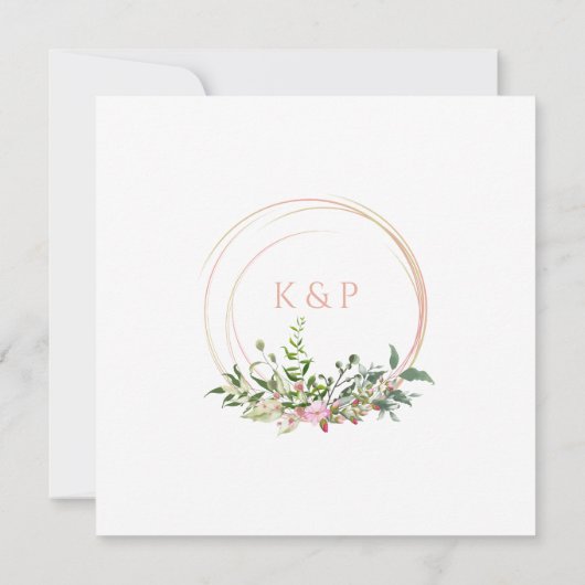 Custom Pink Elegant Garland Wreath Wedding Party Kaart (Achterkant)