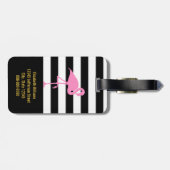 Custom Pink Flamingo op zwart-witte strepen Bagagelabel (Achterkant horizontaal)