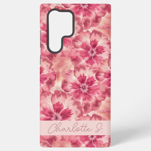 Custom Pink Floral Coquette Samsung Galaxy Hoesje (Achterkant)