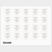 Custom Pink Floral Heart Wedding Sanitizer Gel Vierkante Sticker (Vel)
