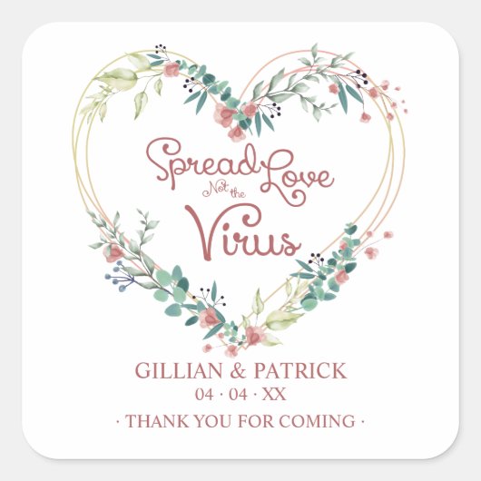 Custom Pink Floral Heart Wedding Sanitizer Gel Vierkante Sticker (Voorkant)