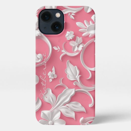 Custom Pink Floral iPhone Case| Schattige| Roze en Hoesje (Achterkant)