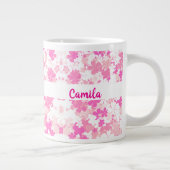 Custom Pink Floral Name Coffee Mug Grote Koffiekop (Rechts)