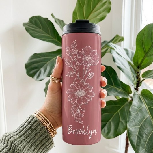 Custom Pink Floral Tumbler Graduation Gift for Her Thermosbeker