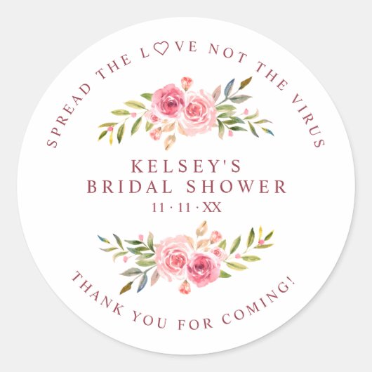 Custom Pink Garland Wreath Bridal Shower Sanitizer Ronde Sticker (Voorkant)