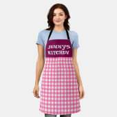 CUSTOM PINK GINGHAM KITCHEN APRON SCHORT (Gedragen)
