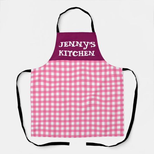 CUSTOM PINK GINGHAM KITCHEN APRON SCHORT (Voorkant)