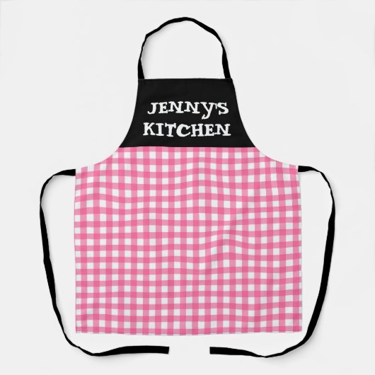CUSTOM PINK GINGHAM KITCHEN APRON SCHORT (Voorkant)