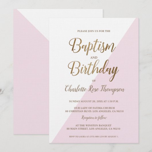 Custom Pink Gold Joint Doop en Verjaardag Kaart (Voorkant / Achterkant)