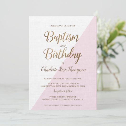 Custom Pink Gold Joint Doop en Verjaardag Kaart (Staand voorkant)