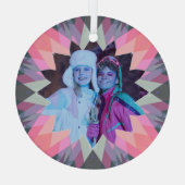 Custom Pink Gray Christmas Star Family Photo Gift Glas Ornament (Achterkant)