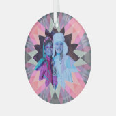 Custom Pink Gray Christmas Star Family Photo Gift Glas Ornament (Voorkant links)