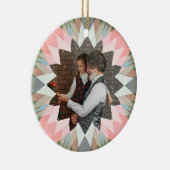 Custom Pink Gray Christmas Star Family Photo Gift Keramisch Ornament (Rechts)