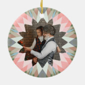 Custom Pink Gray Christmas Star Family Photo Gift Keramisch Ornament (Achterkant)