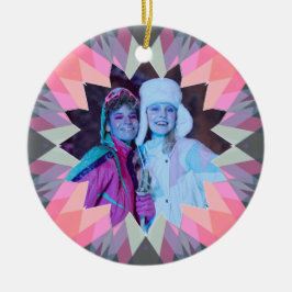 Custom Pink Gray Christmas Star Family Photo Gift Keramisch Ornament