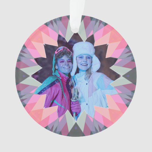 Custom Pink Gray Christmas Star Family Photo Gift Ornament (voorkant)